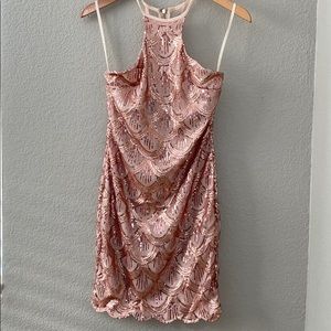 Selfie Leslie mini sequin dress rose gold